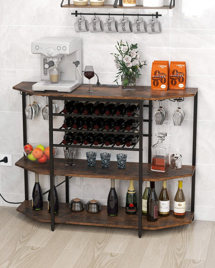 Giantex Wine Bar Cabinet with Power Outlet, Mini Coffee Bar Stand Table with 21 Bottle Wine Rack & Glass Holders
