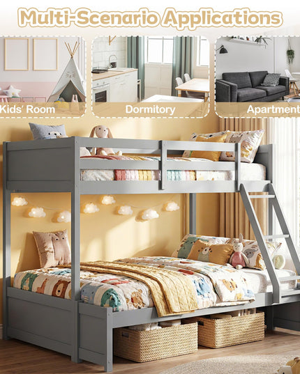 Giantex Twin Over Fulll Bunk Bed Wood Bunk Bed