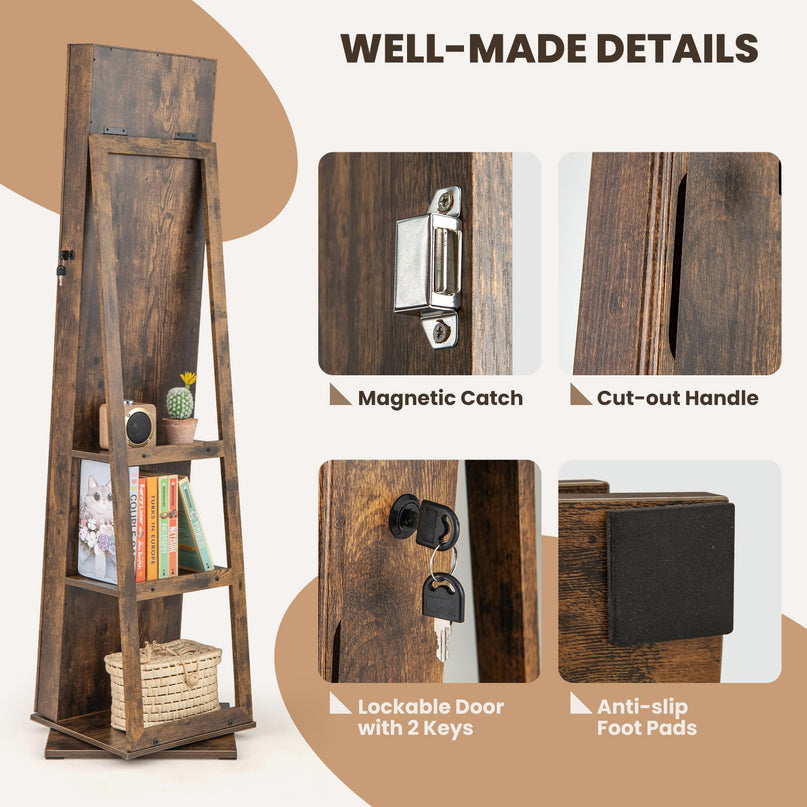 CHARMAID 360° Swivel Jewelry Armoire with Full Length Mirror