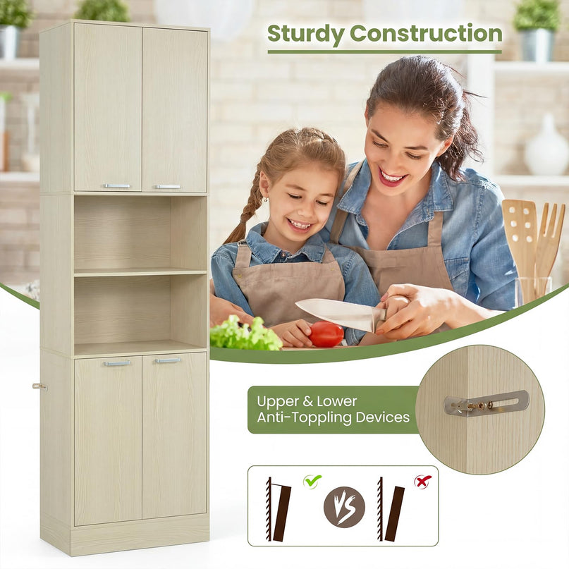 Giantex 75'' Tall Freestanding Cupboard with Doors & Shelves