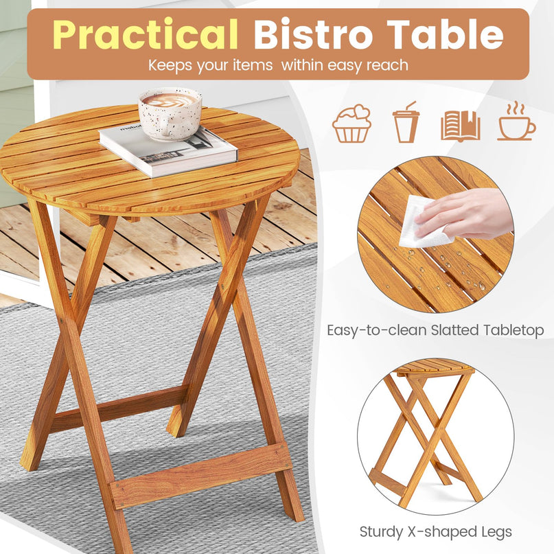 GIANTEX 3 Pieces Acacia Wood Bistro Set Outdoor Folding Table & Chairs