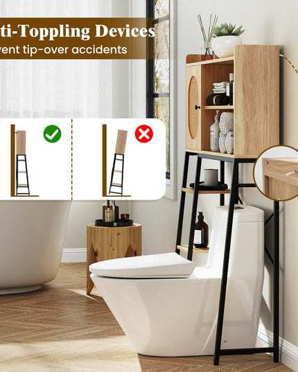 Giantex Over The Toilet Storage Cabinet, Freestanding Storage Organizer Above Toilet with PE Rattan Door and Adjustable Shelf
