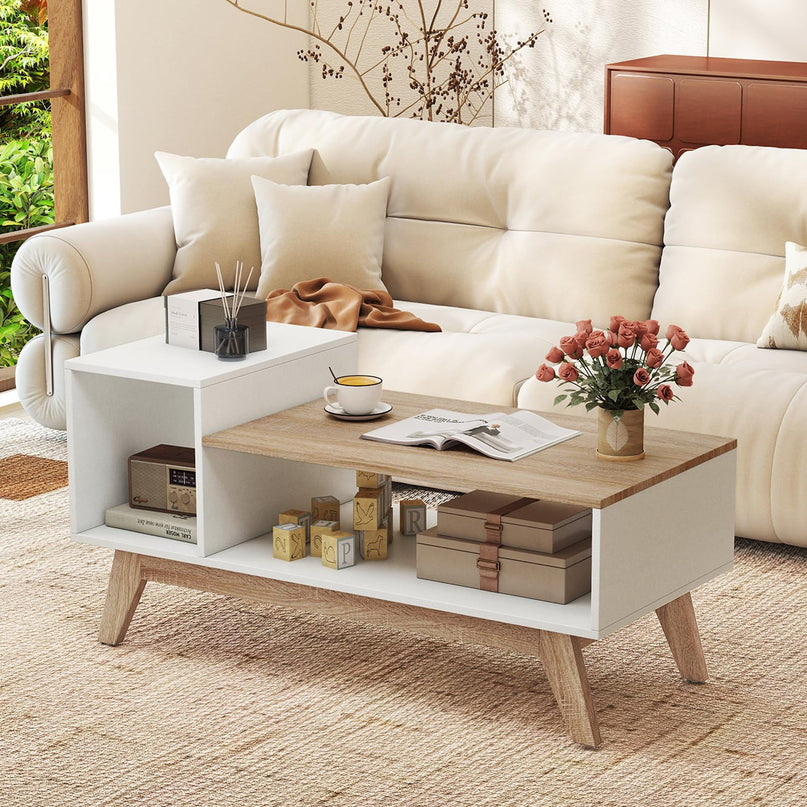 Giantex 2 Tier Coffee Table with Storage for Small Space Apartment