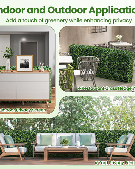 Giantex Artificial Boxwood Hedge Wall, Faux Grass Wall with PE Leaves and Aluminum Frame