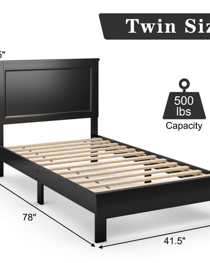 Platform Bed w/ Rubber Wood Legs & Integrated Headboard | Wooden Bed Frame