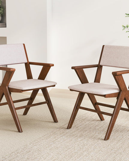 Giantex Wooden Dining Chairs Set, Linen Fabric Upholstered Kitchen Chairs w/Armrests, Rubber Wood Frame