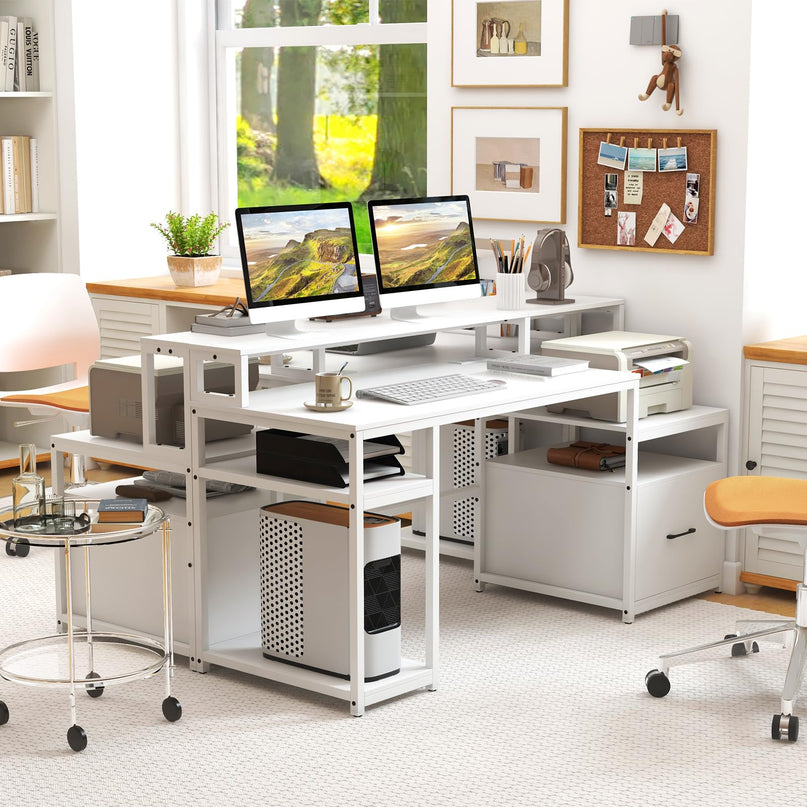 Giantex 66 Inch Home Office Workstation with Charging Station