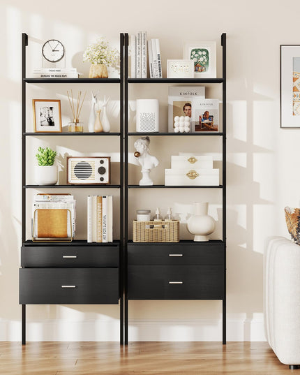 Giantex 6 Tier Ladder Bookcase with 2 Drawers for Living Room