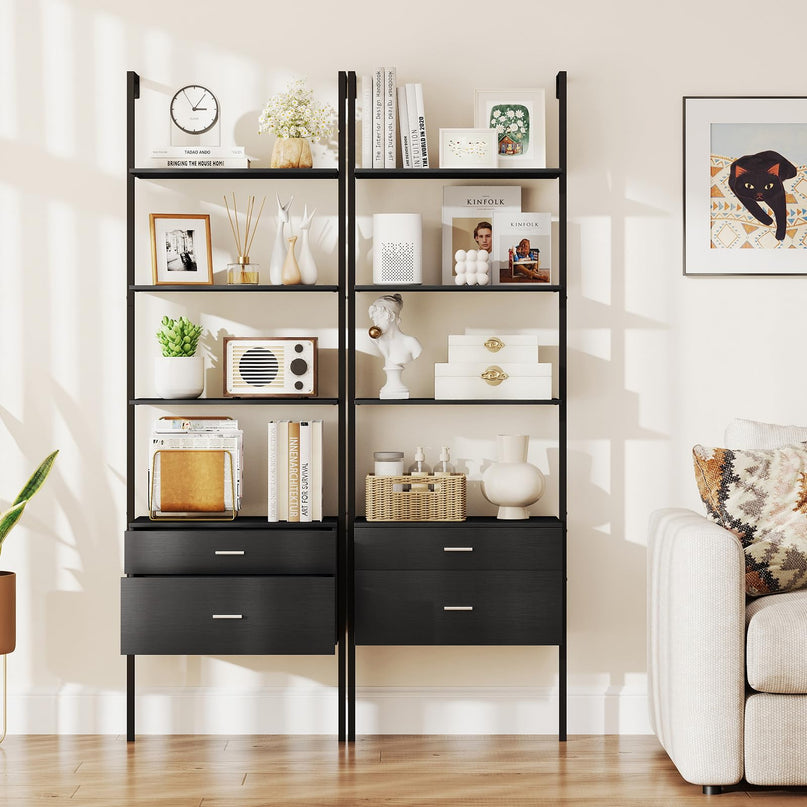 Giantex 6 Tier Ladder Bookcase with 2 Drawers for Living Room