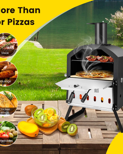 Giantex Outdoor Pizza Oven Wood Fired, 2-Layer Pizza Maker with Pizza Stone, Pizza Peel (Black)