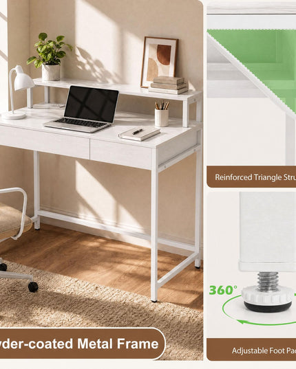 GIANTEX Computer Office Desk with Power Outlets & Removable Monitor Shelf