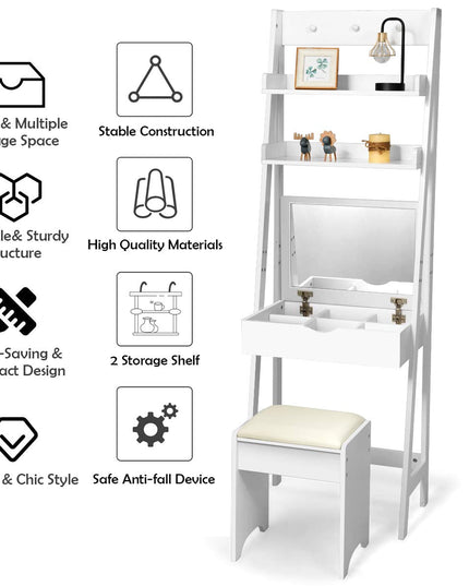 CHARMAID 3-in-1 Vanity Set with Flip Top Mirror, 6 Makeup Organizers, 2 Storage Shelves