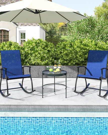 Giantex Outdoor Rocking Chair Set of 2 - Patio Rocking Chairs w/Breathable Backrest, Navy