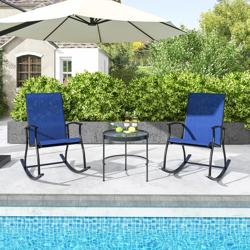 Giantex Outdoor Rocking Chair Set of 2 - Patio Rocking Chairs w/Breathable Backrest, Navy