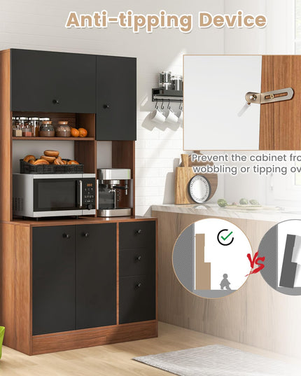Giantex Kitchen Pantry, Buffet Hutch with 3 Storage Cabinet, 71'' Floor Large Cupboard with 3 Deep Drawers