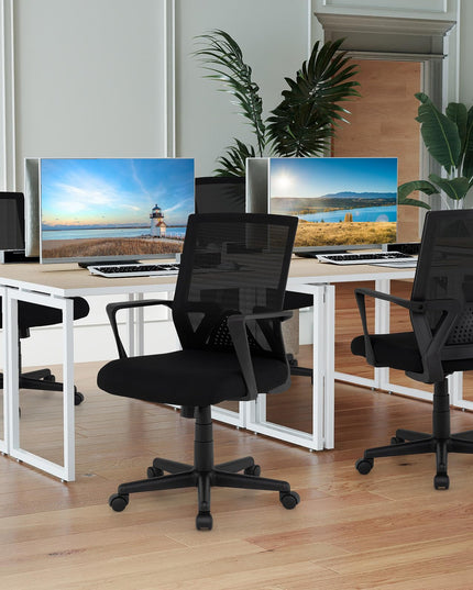 Chaise de bureau Giantex avec support lombaire, chaise de bureau ergonomique en maille avec roulettes et accoudoirs