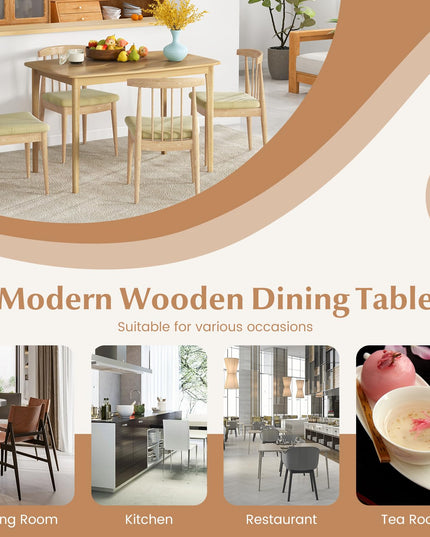 Giantex 48" L Rectangular Wooden Dining Table, Solid Rubber Wood Kitchen Table (Natural)