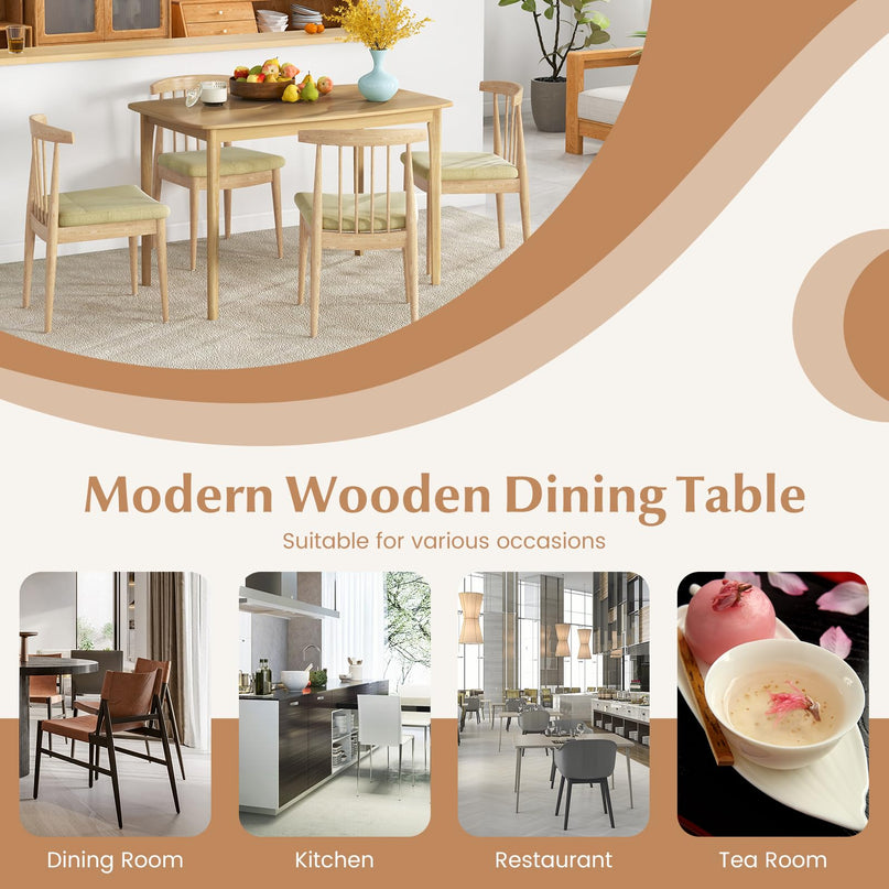 Giantex 48" L Rectangular Wooden Dining Table, Solid Rubber Wood Kitchen Table (Natural)