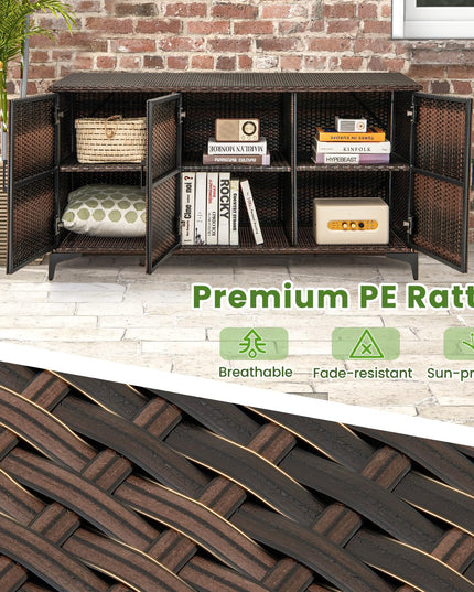 Giantex 84-Gallon Wicker Deck Box - Patio Storage Cabinet, 3-Door PE Rattan Storage Container with Removable Shelves