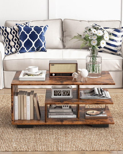 Giantex Coffee Table with Storage, Modern Rectangular Accent Table with L-shaped Middle Shelf