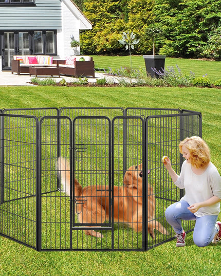 Giantex Dog Playpen Outdoor 40" H - 8/16 Panels Metal Pet Fence for Large Dogs, Heavy Duty Dog Pen Exercise Fence with Door