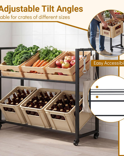 Giantex 2-Tier Drink Crate Rack with 4 Universal Wheels