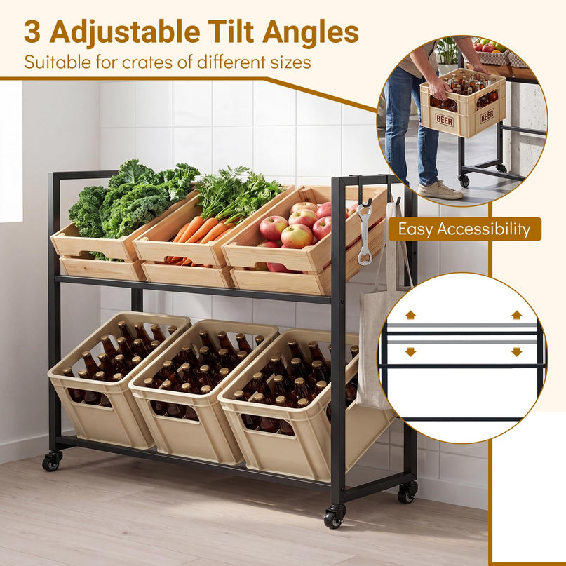 Giantex 2-Tier Drink Crate Rack with 4 Universal Wheels