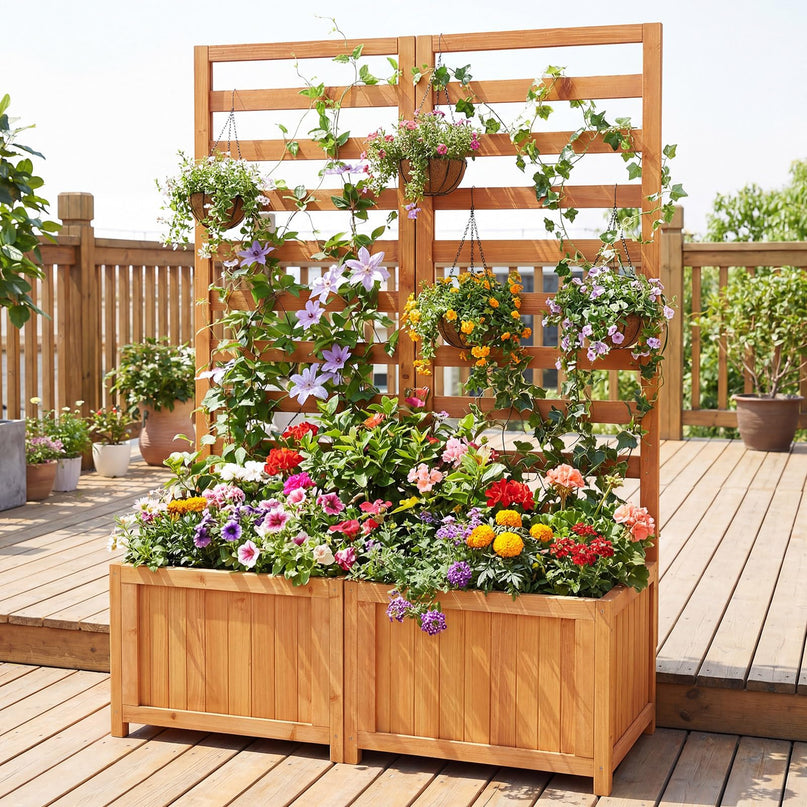 Jardinière surélevée en bois avec treillis Giantex pour l'extérieur
