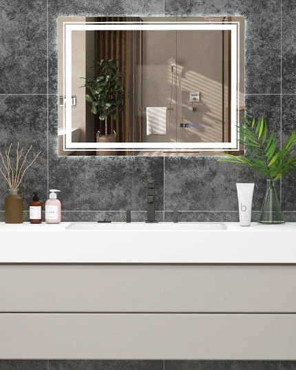 LED Bathroom Mirror, Lighted Beveled Edge Vanity Mirror Wall Mounted