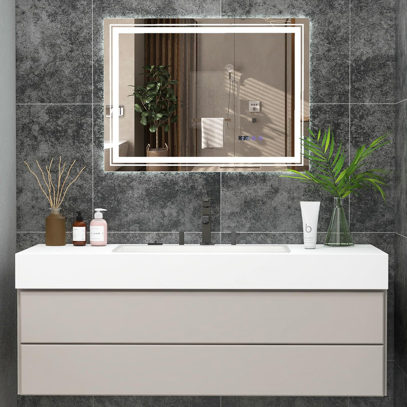 LED Bathroom Mirror, Lighted Beveled Edge Vanity Mirror Wall Mounted