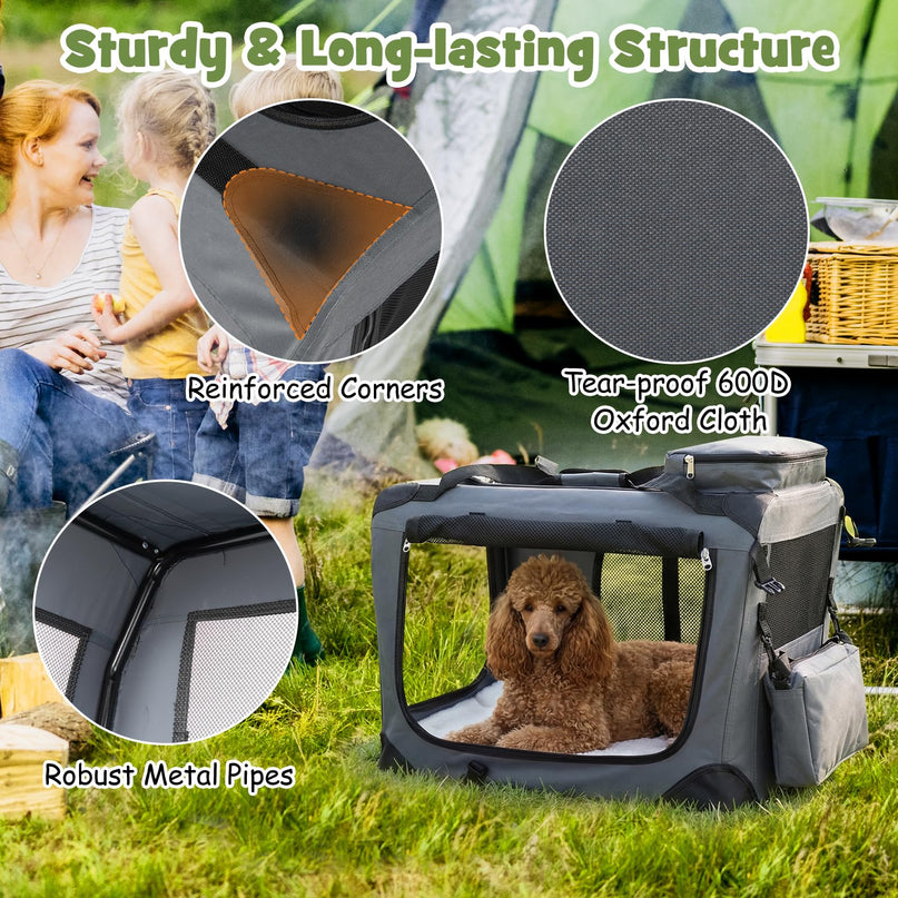 Giantex Folding Soft Dog Crate with 5-Sided Mesh & 3 Doors