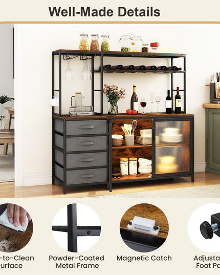 Giantex Tall Wine Bar Cabinet with LED Lights