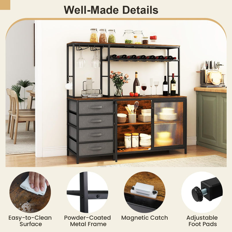 Giantex Tall Wine Bar Cabinet with LED Lights