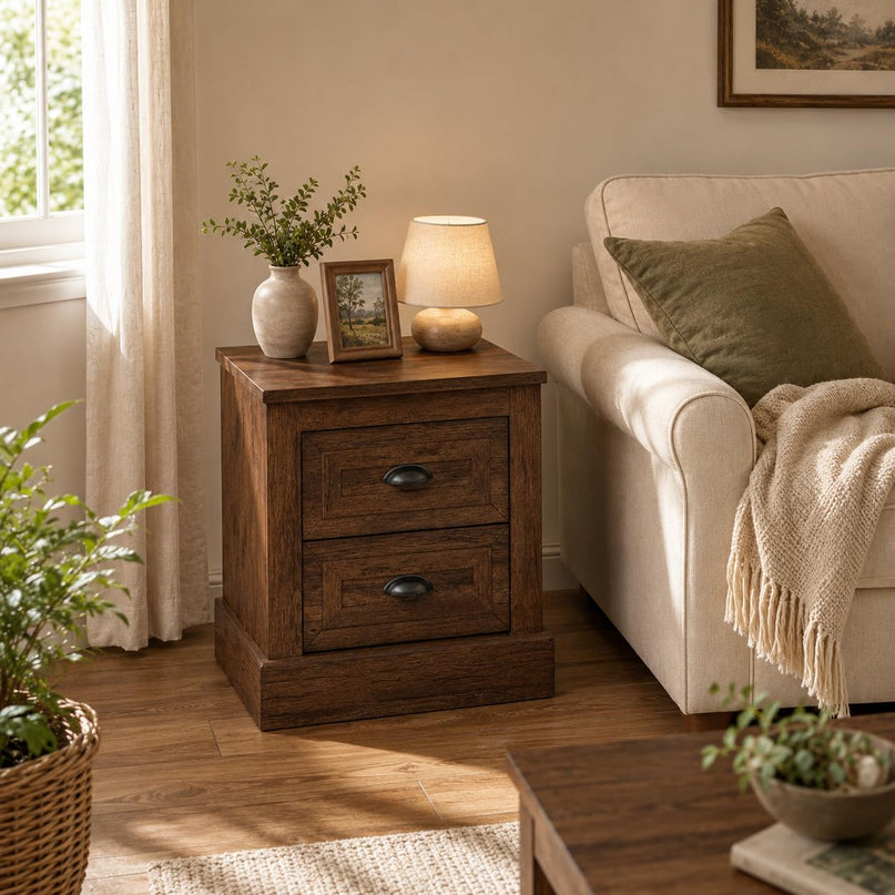 GIANTEX Farmhouse Nightstand 2-Drawer End Tables