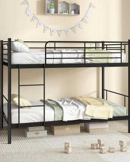 Giantex Bunk Bed Twin Over Twin, Metal Bunk Bed Frame w/Built-in Ladder, Safety Guardrail