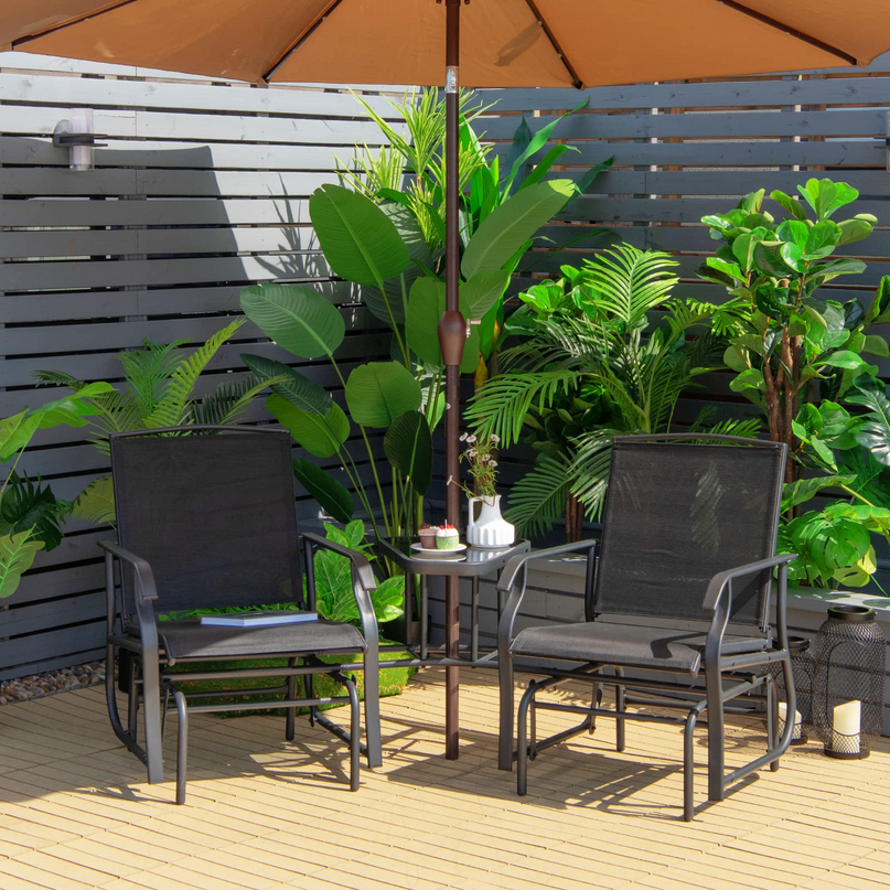 Chaises planeur d'extérieur Giantex avec table et trou pour parasol