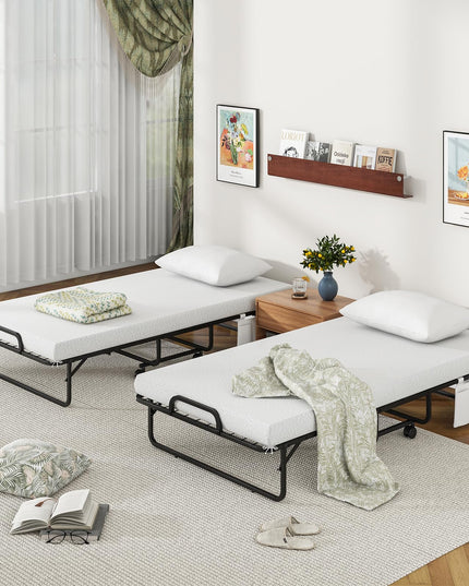 Giantex Folding Bed with Mattress and Pillow, Twin Size Portable Guest Bed w/Metal Frame