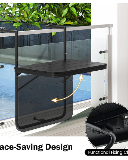 Giantex Outdoor Folding Hanging Table - Balcony Railing Table w/ 3-Level Height