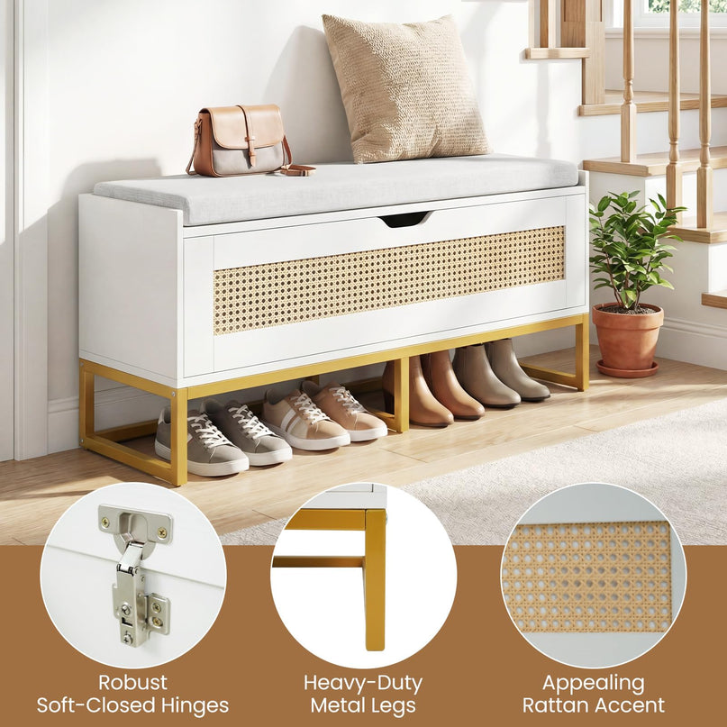 Banc à chaussures en rotin Giantex avec pieds en métal pour chambre à coucher