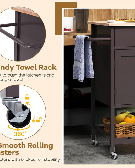 Giantex Rolling Kitchen Island Cart, Mobile Serving Cart with Drawer, 2-Door Storage Cabinet, Storage Shelf