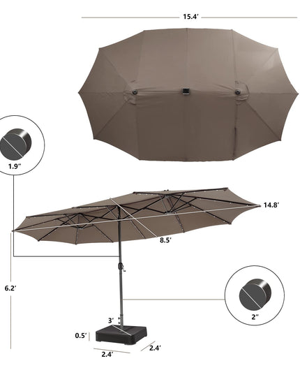 15ft Large Outdoor Umbrella Double-Sided, 48 Solar Lights, Auto-Charging Solar Panel