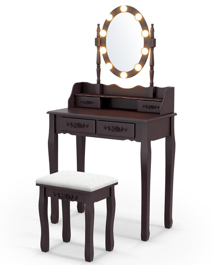 CHARMAID Girls Vanity Table with Lighted Mirror and Stool
