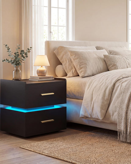 Giantex Semi-Floating LED Night Stand with Charging Station & 2 Storage Drawers (1/2)