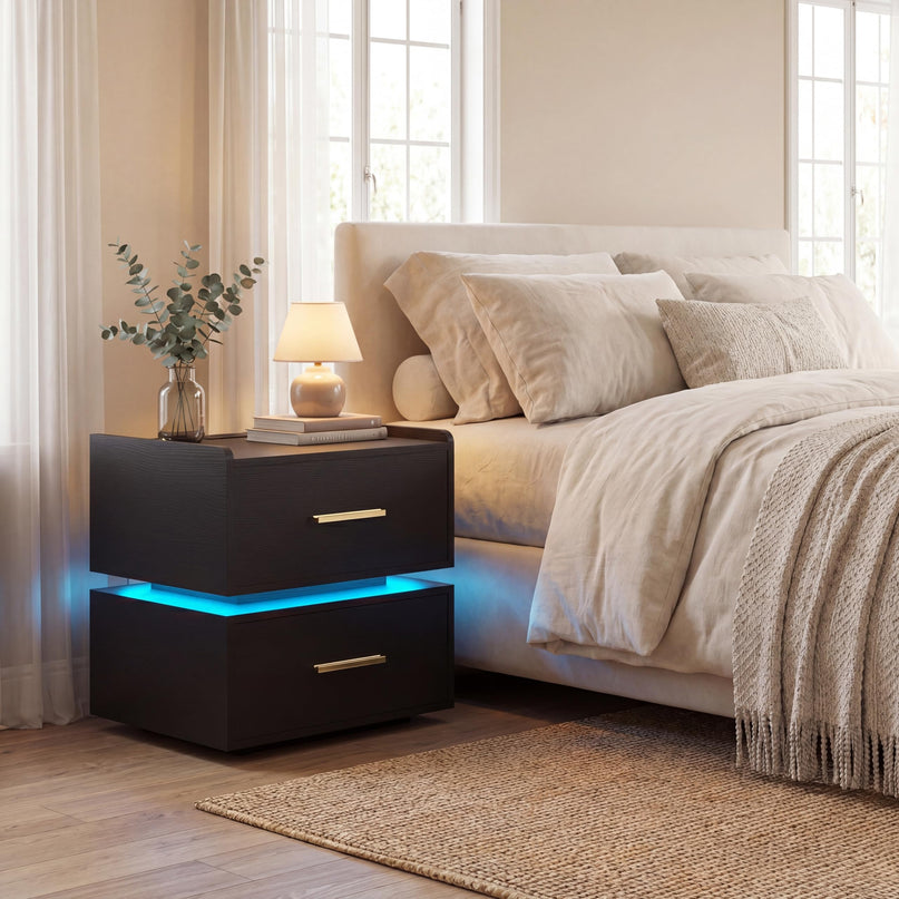 Giantex Semi-Floating LED Night Stand with Charging Station & 2 Storage Drawers (1/2)