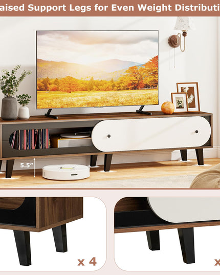 Meuble TV moderne Mid-Century Giantex avec armoire de rangement et porte coulissante pour téléviseur de 75/80 pouces