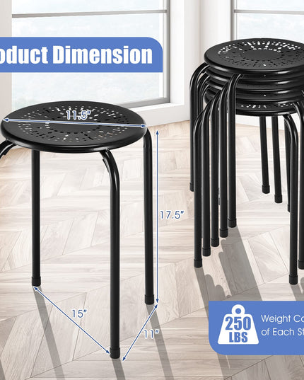 Giantex Round Metal Stool Set of 6-17.5" Height Stackable Stool with Anti-Slip Foot Pads