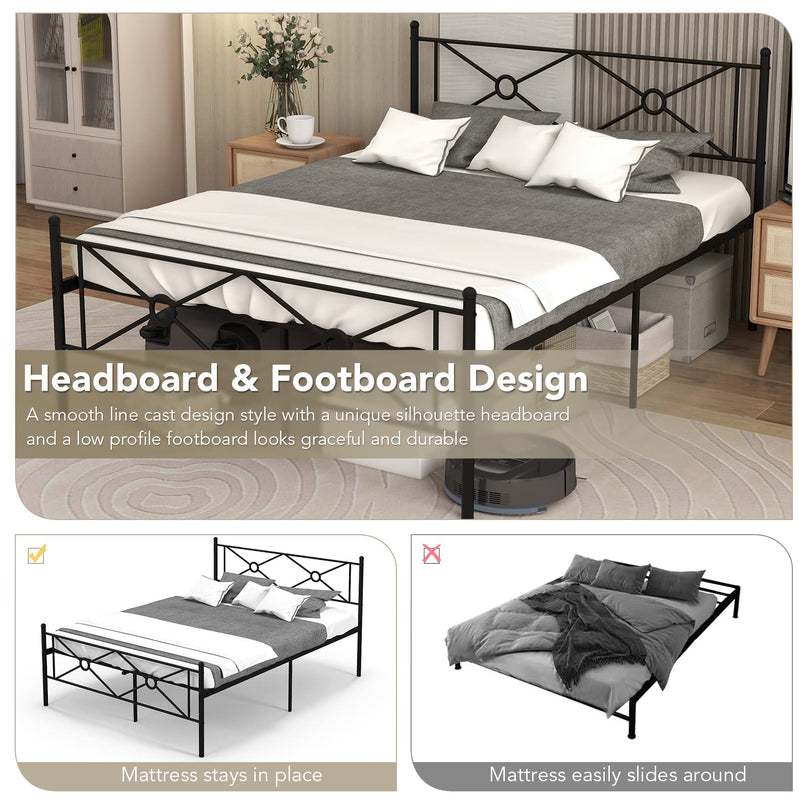 Giantex Full/Queen Size Metal Platform Bed Frame with Vintage Headboard and Footboard