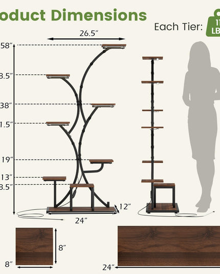 Giantex Plant Stand Indoor with Grow Lights 8-Tier 58" Tall Corner Metal Plant Shelf