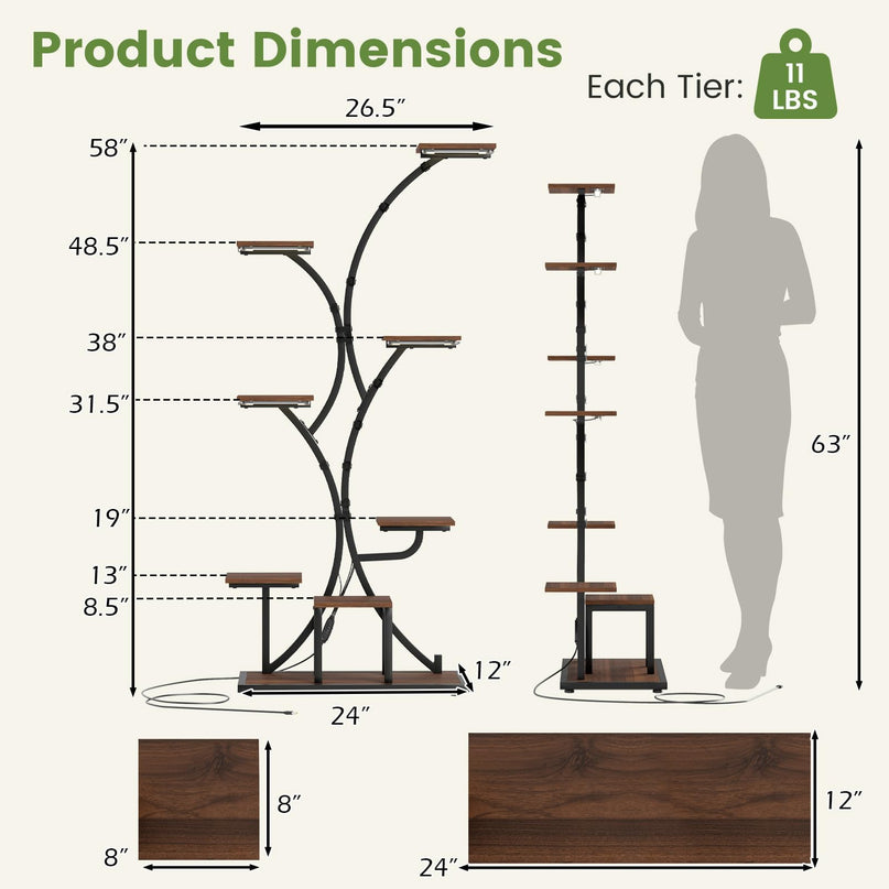 Giantex Plant Stand Indoor with Grow Lights 8-Tier 58" Tall Corner Metal Plant Shelf