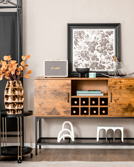 Giantex Industrial Buffet Sideboard, Freestanding Kitchen Cupboard with Wine Rack (Rustic Brown & Black)